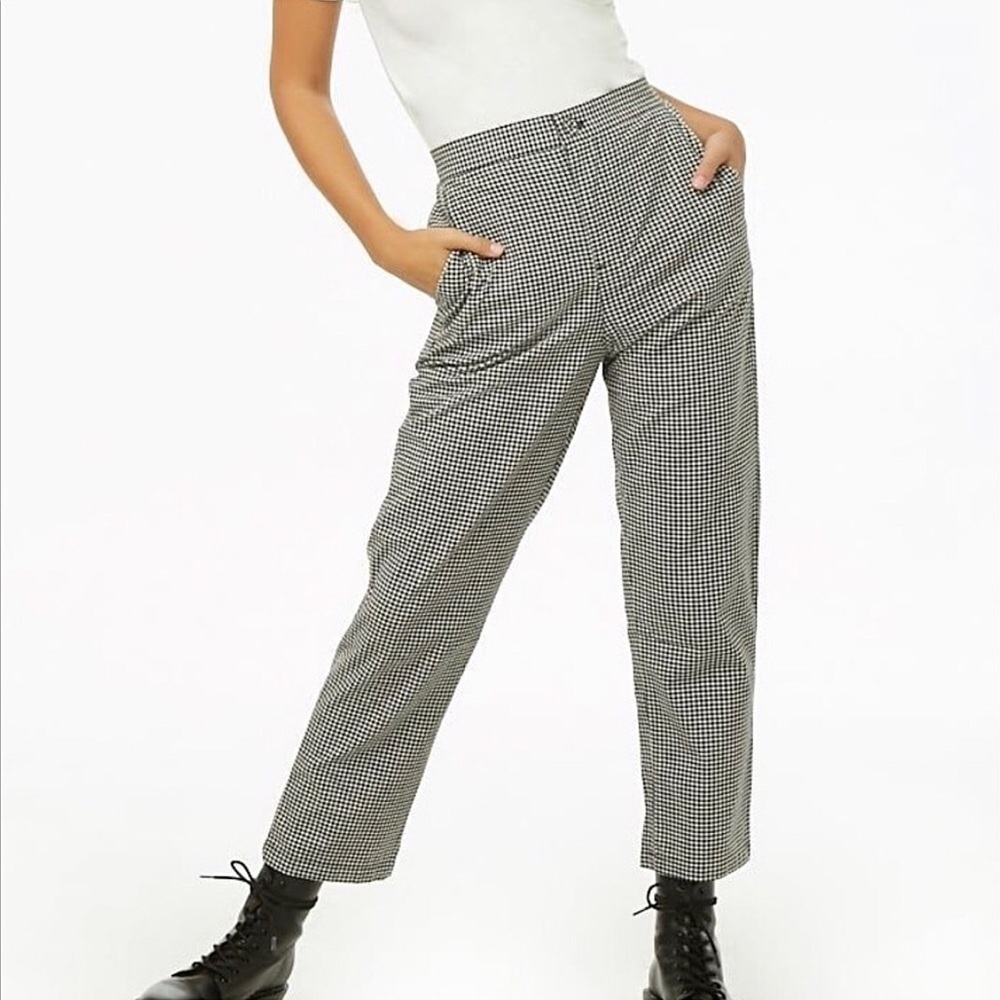 Forever 21 Gingham High-Waist Cropped Trousers